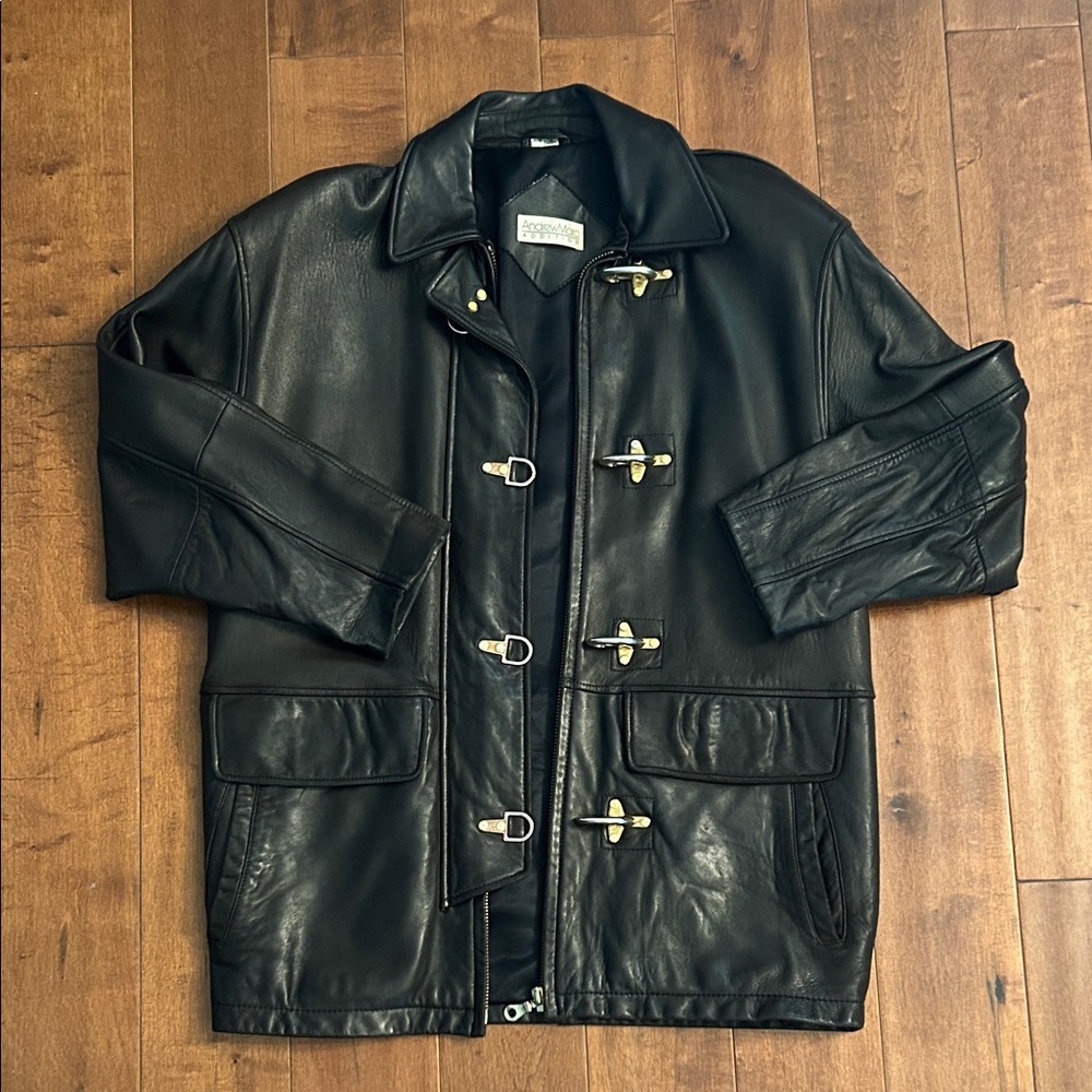 Andrew Marc/Saks Fifth Ave Black/dark brown Leather Jacket